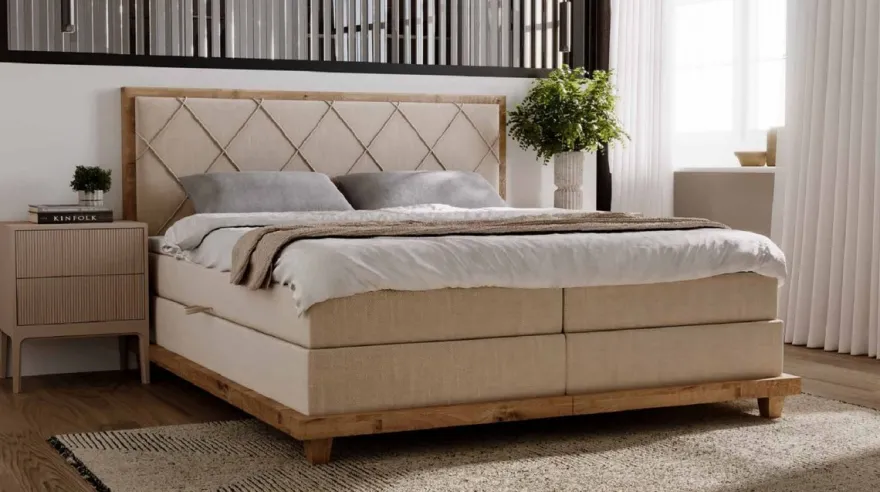 Casa Padrino Luxus Doppelbett Naturfarben 170 x 210 x H. 115 cm - Massivholz Bett mit Matratze - Schlafzimmer Möbel - Hotel Möbel - Luxus Möbel - Luxus Einrichtung