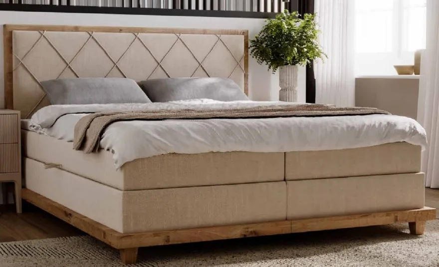 Casa Padrino Luxus Doppelbett Naturfarben 170 x 210 x H. 115 cm - Massivholz Bett mit Matratze - Schlafzimmer Möbel - Hotel Möbel - Luxus Möbel - Luxus Einrichtung