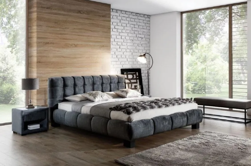 Casa Padrino Luxus Doppelbett Grau / Schwarz - Verschiedene Größen - Modernes Massivholz Bett mit Kopfteil - Luxus Schlafzimmer Möbel - Luxus Kollektion