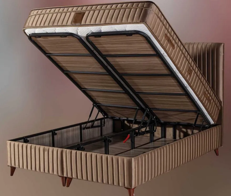 Casa Padrino Luxus Doppelbett mit Matratze Braun 180 x 200 cm - Schlafzimmer Möbel