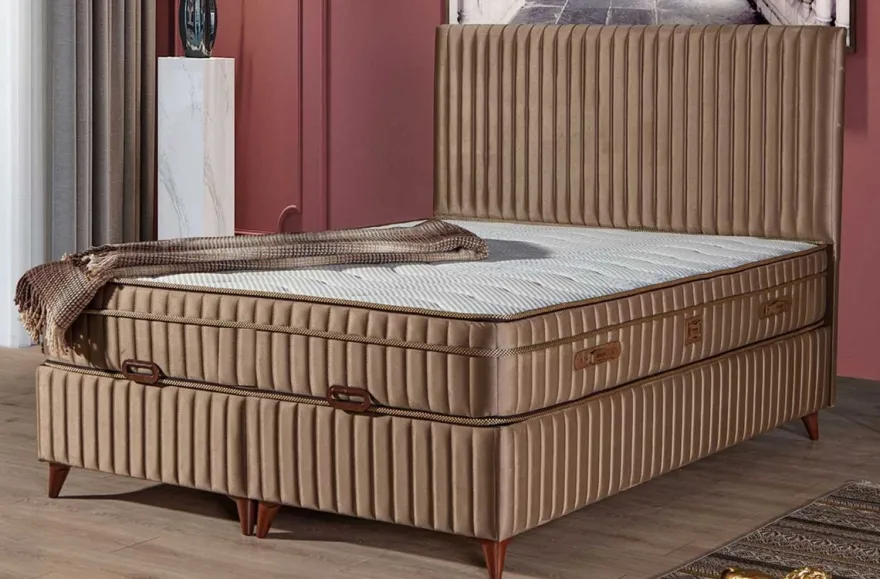 Casa Padrino Luxus Doppelbett mit Matratze Braun 180 x 200 cm - Schlafzimmer Möbel