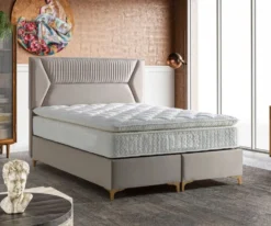 Casa Padrino Luxus Doppelbett Grau / Gold - Verschiedene Größen - Massivholz Bett mit Kopfteil und Matratze - Schlafzimmer Möbel - Hotel Möbel - Luxus Möbel