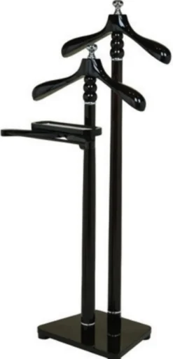 Casa Padrino Luxus Doppel Dressboy Schwarz / Silber 50 x 44 x H. 126 cm - Kleiderständer - Garderobenständer - Stummer Diener - Schlafzimmer Accessoires - Hotel Accessoires