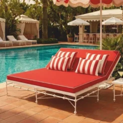Casa Padrino Luxus Doppel Gartenliege Weiß / Rot 160 x 190 cm - Doppel Sonnenliege - Hotel & Garten Möbel VPP