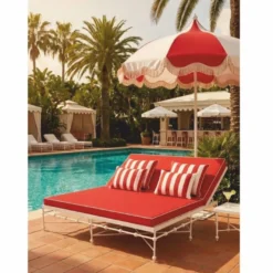 Casa Padrino Luxus Doppel Gartenliege Weiß / Rot 160 x 190 cm - Doppel Sonnenliege - Hotel & Garten Möbel VPP