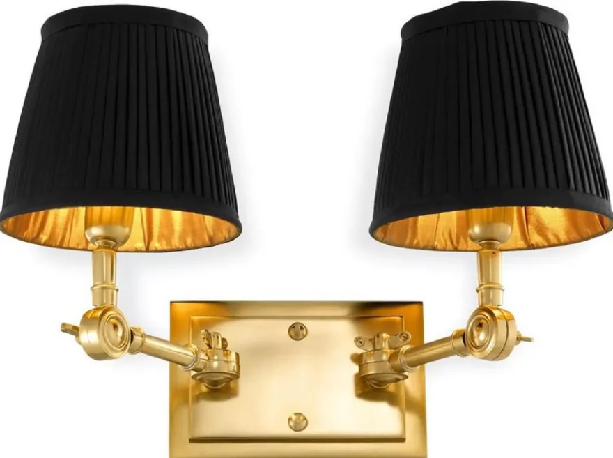 Casa Padrino Luxus Doppel Wandleuchte Gold / Schwarz 33 x 25 x H. 25 cm - Edle Wandlampe mit Schwenkarmen - Luxus Qualität