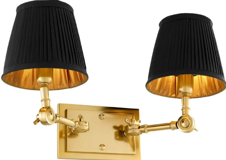 Casa Padrino Luxus Doppel Wandleuchte Gold / Schwarz 33 x 25 x H. 25 cm - Edle Wandlampe mit Schwenkarmen - Luxus Qualität