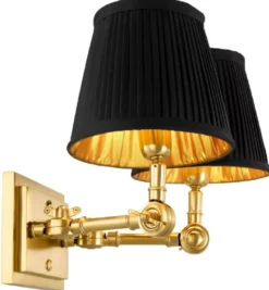 Casa Padrino Luxus Doppel Wandleuchte Gold / Schwarz 33 x 25 x H. 25 cm - Edle Wandlampe mit Schwenkarmen - Luxus Qualität