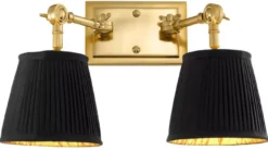 Casa Padrino Luxus Doppel Wandleuchte Gold / Schwarz 33 x 25 x H. 25 cm - Edle Wandlampe mit Schwenkarmen - Luxus Qualität