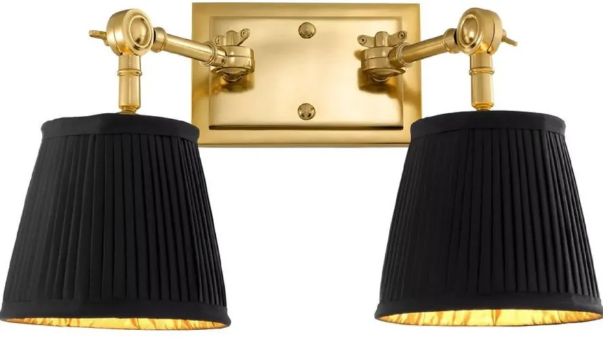 Casa Padrino Luxus Doppel Wandleuchte Gold / Schwarz 33 x 25 x H. 25 cm - Edle Wandlampe mit Schwenkarmen - Luxus Qualität