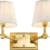Casa Padrino Luxus Doppel Wandleuchte Gold / Weiß 33 x 25 x H. 25 cm - Edle Wandlampe mit Schwenkarmen - Luxus Qualität