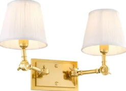 Casa Padrino Luxus Doppel Wandleuchte Gold / Weiß 33 x 25 x H. 25 cm - Edle Wandlampe mit Schwenkarmen - Luxus Qualität