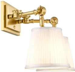 Casa Padrino Luxus Doppel Wandleuchte Gold / Weiß 33 x 25 x H. 25 cm - Edle Wandlampe mit Schwenkarmen - Luxus Qualität