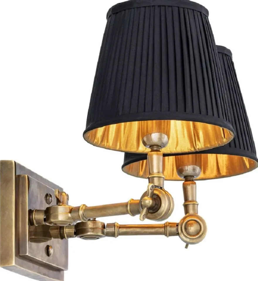 Casa Padrino Luxus Doppel Wandleuchte Vintage Messingfarben / Schwarz 33 x 25 x H. 25 cm - Edle Wandlampe mit Schwenkarmen - Luxus Qualität