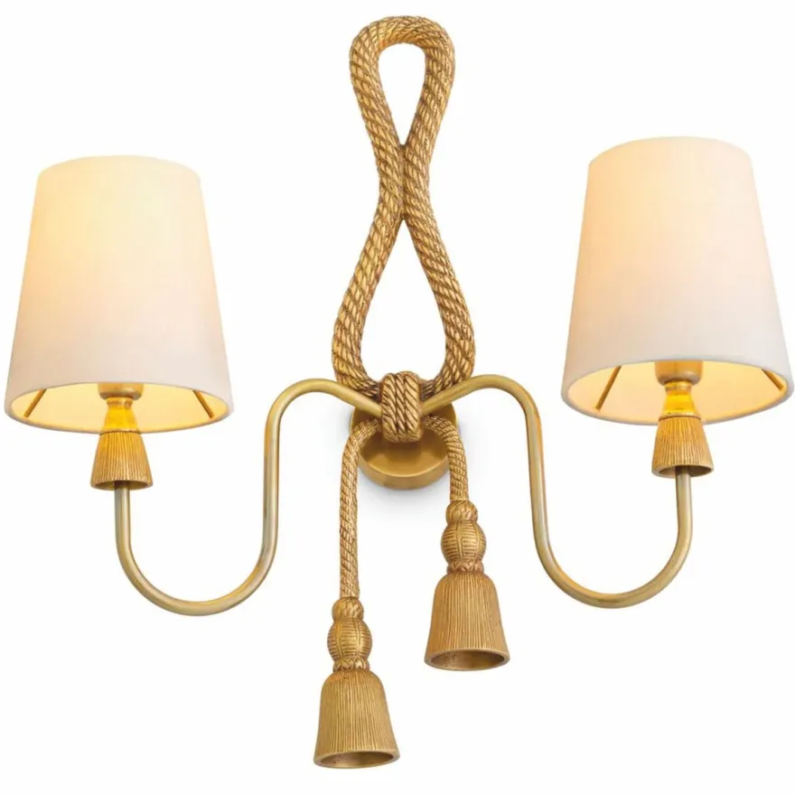 Casa Padrino Luxus Doppel Wandleuchte Vintage Messing / Weiß H. 49,5 cm - Luxus Leuchten