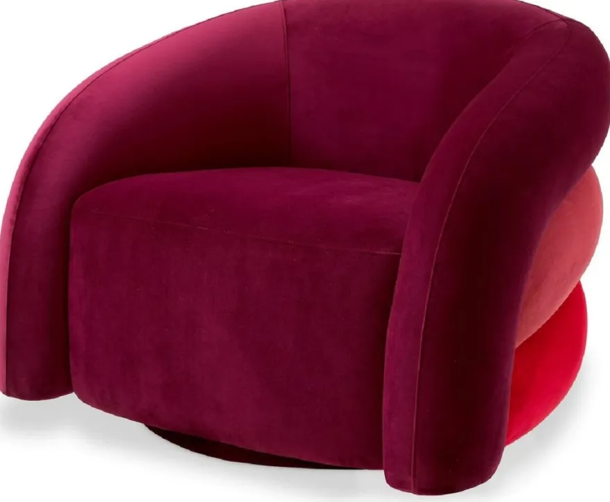 Casa Padrino Luxus Drehsessel Bordeauxrot / Hellrot / Rot / Schwarz 91 x 80 x H. 66 cm - Wohnzimmer Samt Sessel - Wohnzimmer Möbel - Luxus Möbel - Wohnzimmer Einrichtung - Luxus Einrichtung
