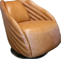 Casa Padrino Luxus Drehsessel im Art Deco Design Hellbraun / Silber 69 x 97 x H. 79 cm