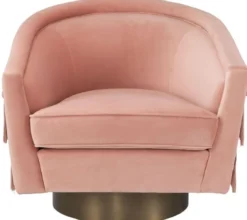 Casa Padrino Luxus Drehsessel Rosa / Mattgold 84 x 82 x H. 74 cm - Wohnzimmer Sessel mit edlem Samtstoff - Luxus Wohnzimmer Möbel