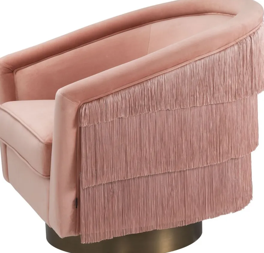 Casa Padrino Luxus Drehsessel Rosa / Mattgold 84 x 82 x H. 74 cm - Wohnzimmer Sessel mit edlem Samtstoff - Luxus Wohnzimmer Möbel