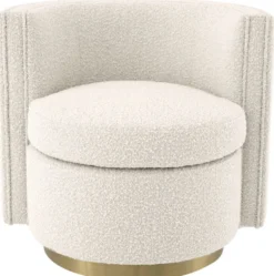 Casa Padrino Luxus Drehsessel Cremefarben / Matt Gold 80 x 73 x H. 71,5 cm - Gepolsteter Wohnzimmer Sessel mit edlem Samtstoff - Luxus Möbel