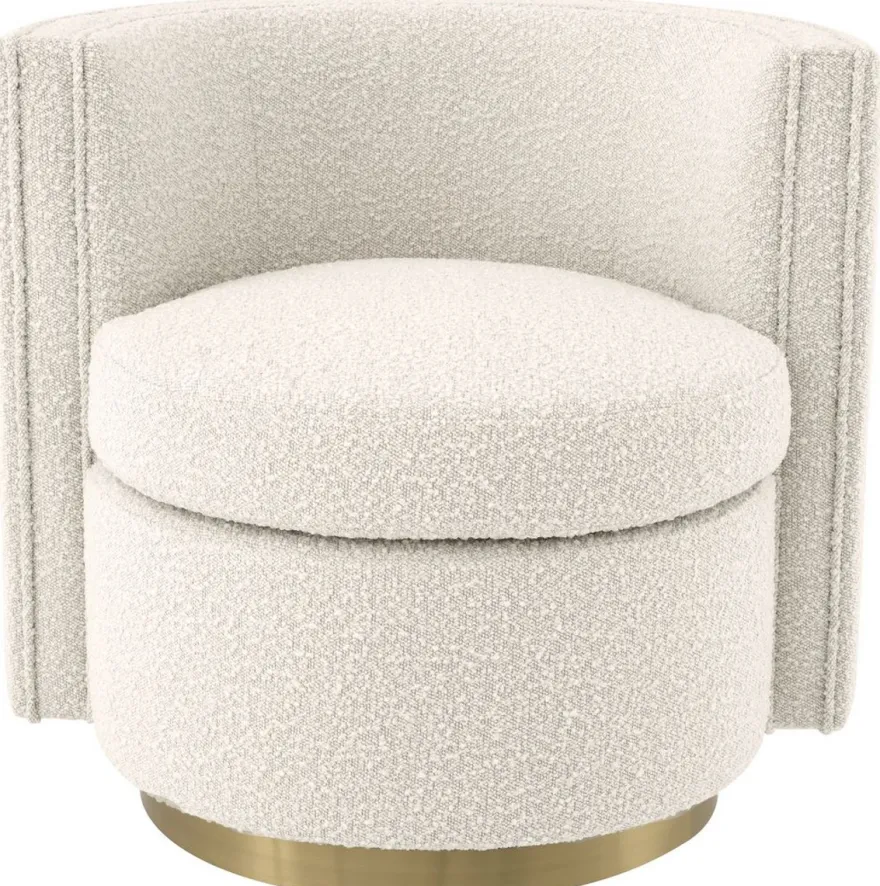 Casa Padrino Luxus Drehsessel Cremefarben / Matt Gold 80 x 73 x H. 71,5 cm - Gepolsteter Wohnzimmer Sessel mit edlem Samtstoff - Luxus Möbel