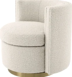 Casa Padrino Luxus Drehsessel Cremefarben / Matt Gold 80 x 73 x H. 71,5 cm - Gepolsteter Wohnzimmer Sessel mit edlem Samtstoff - Luxus Möbel