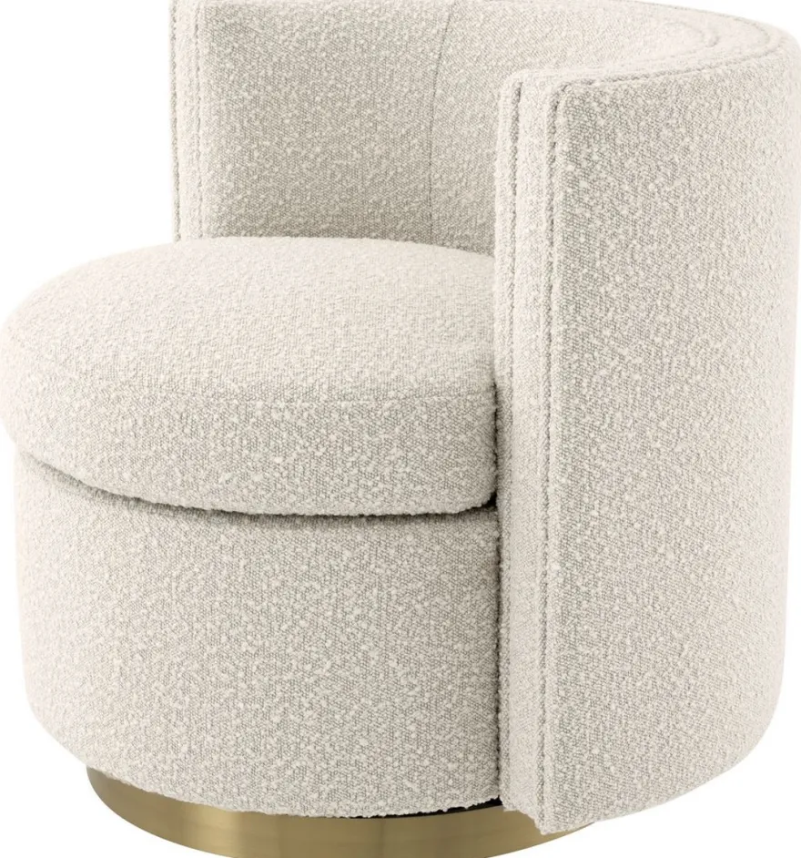Casa Padrino Luxus Drehsessel Cremefarben / Matt Gold 80 x 73 x H. 71,5 cm - Gepolsteter Wohnzimmer Sessel mit edlem Samtstoff - Luxus Möbel
