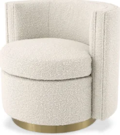 Casa Padrino Luxus Drehsessel Cremefarben / Matt Gold 80 x 73 x H. 71,5 cm - Gepolsteter Wohnzimmer Sessel mit edlem Samtstoff - Luxus Möbel