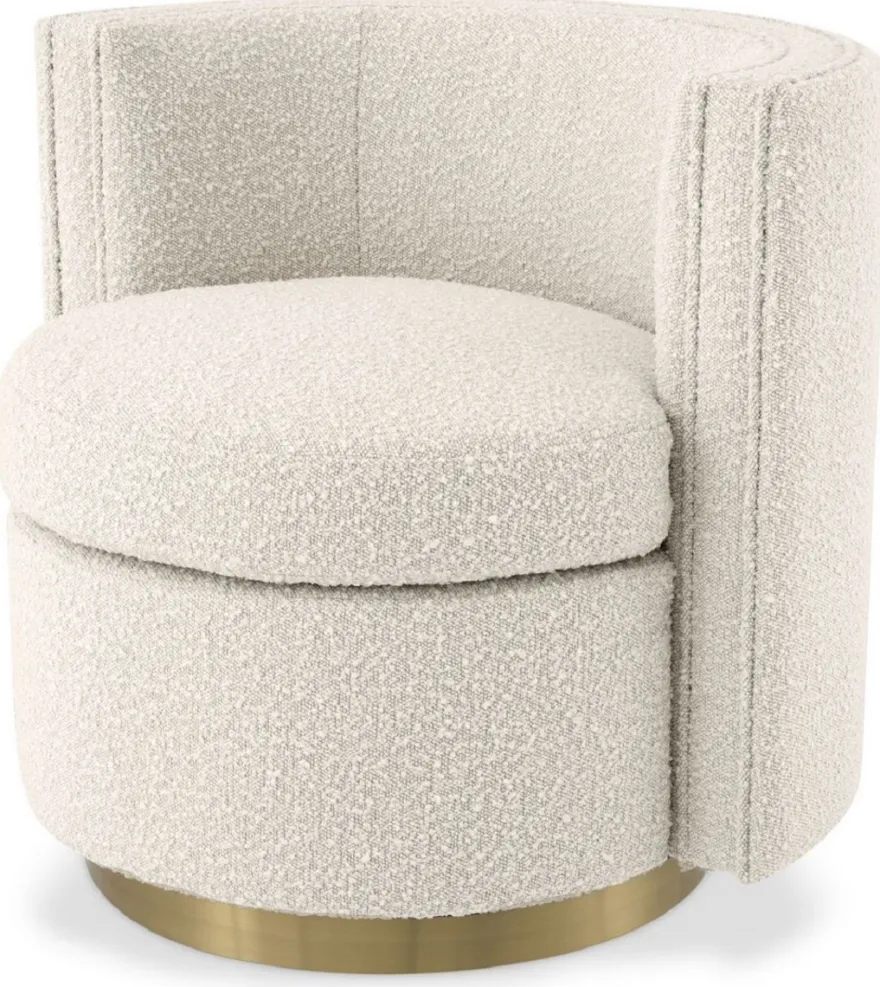 Casa Padrino Luxus Drehsessel Cremefarben / Matt Gold 80 x 73 x H. 71,5 cm - Gepolsteter Wohnzimmer Sessel mit edlem Samtstoff - Luxus Möbel