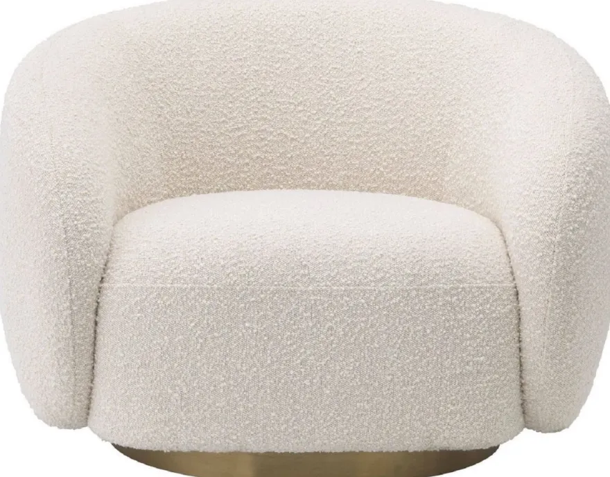 Casa Padrino Luxus Drehsessel Creme / Messingfarben 96 x 85 x H. 70 cm - Wohnzimmer Sessel - Luxus Möbel