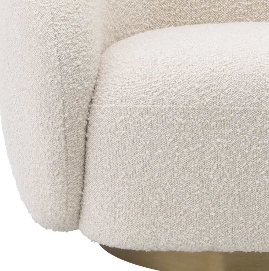 Casa Padrino Luxus Drehsessel Creme / Messingfarben 96 x 85 x H. 70 cm - Wohnzimmer Sessel - Luxus Möbel