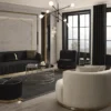Casa Padrino Luxus Drehsessel Schwarz / Gold 80 x 85 x H. 81 cm - Wohnzimmer Sessel mit edlem Samtstoff - Wohnzimmer Möbel - Luxus Möbel - Wohnzimmer Einrichtung - Luxus Einrichtung