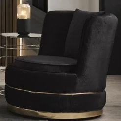 Casa Padrino Luxus Drehsessel Schwarz / Gold 80 x 85 x H. 81 cm - Wohnzimmer Sessel mit edlem Samtstoff - Wohnzimmer Möbel - Luxus Möbel - Wohnzimmer Einrichtung - Luxus Einrichtung