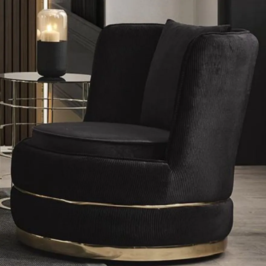 Casa Padrino Luxus Drehsessel Schwarz / Gold 80 x 85 x H. 81 cm - Wohnzimmer Sessel mit edlem Samtstoff - Wohnzimmer Möbel - Luxus Möbel - Wohnzimmer Einrichtung - Luxus Einrichtung