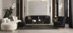 Casa Padrino Luxus Drehsessel Schwarz / Gold 80 x 85 x H. 81 cm - Wohnzimmer Sessel mit edlem Samtstoff - Wohnzimmer Möbel - Luxus Möbel - Wohnzimmer Einrichtung - Luxus Einrichtung