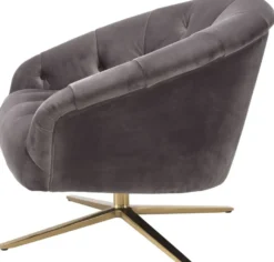 Casa Padrino Luxus Drehsessel Grau / Messingfarben 86 x 87 x H. 74 cm - Wohnzimmer Sessel mit edlem Samtstoff - Luxus Wohnzimmer Möbel