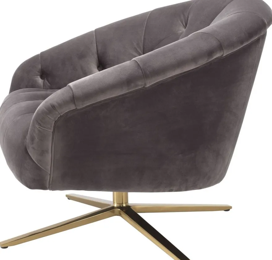 Casa Padrino Luxus Drehsessel Grau / Messingfarben 86 x 87 x H. 74 cm - Wohnzimmer Sessel mit edlem Samtstoff - Luxus Wohnzimmer Möbel