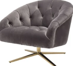 Casa Padrino Luxus Drehsessel Grau / Messingfarben 86 x 87 x H. 74 cm - Wohnzimmer Sessel mit edlem Samtstoff - Luxus Wohnzimmer Möbel