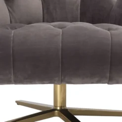 Casa Padrino Luxus Drehsessel Grau / Messingfarben 86 x 87 x H. 74 cm - Wohnzimmer Sessel mit edlem Samtstoff - Luxus Wohnzimmer Möbel