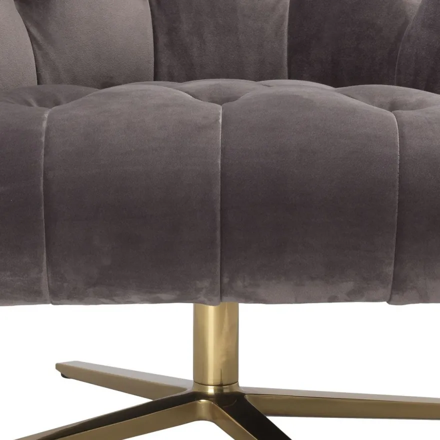 Casa Padrino Luxus Drehsessel Grau / Messingfarben 86 x 87 x H. 74 cm - Wohnzimmer Sessel mit edlem Samtstoff - Luxus Wohnzimmer Möbel