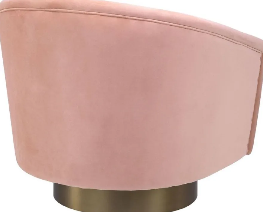 Casa Padrino Luxus Drehsessel Rosa / Mattgold 85 x 76 x H. 76 cm - Wohnzimmer Sessel - Wohnzimmermöbel