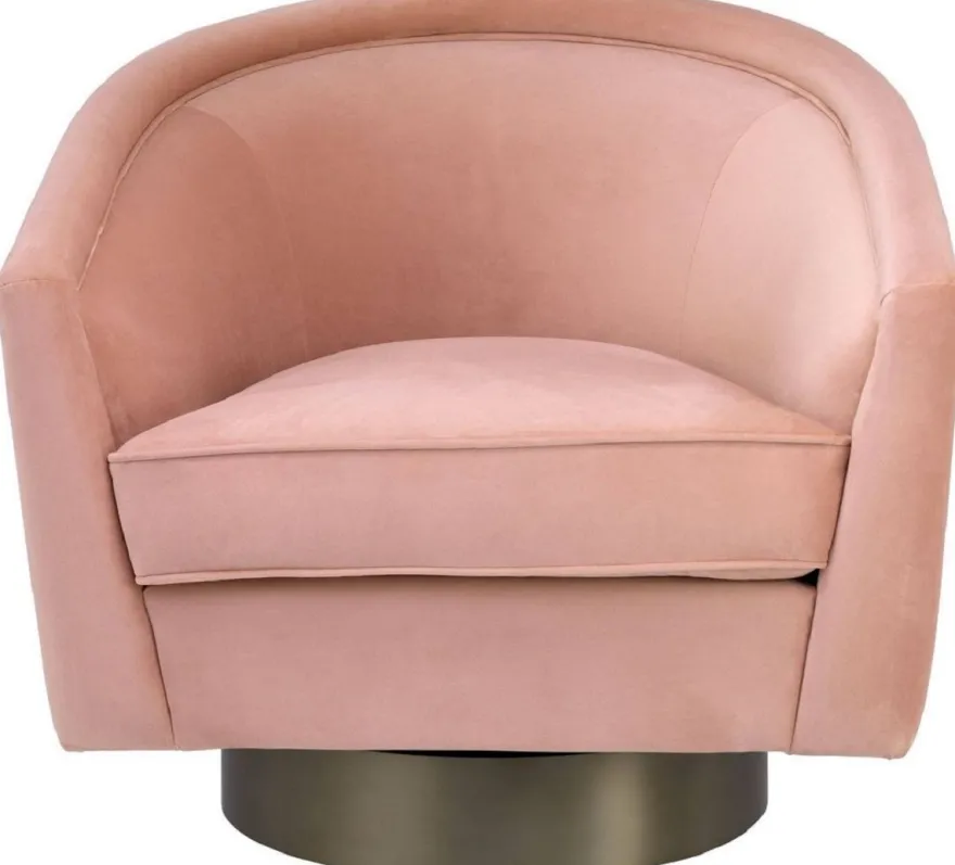 Casa Padrino Luxus Drehsessel Rosa / Mattgold 85 x 76 x H. 76 cm - Wohnzimmer Sessel - Wohnzimmermöbel
