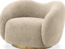 Casa Padrino Luxus Drehsessel Sandfarben / Messing 105 x 91 x H. 74 cm - Wohnzimmer Sessel - Luxus Möbel