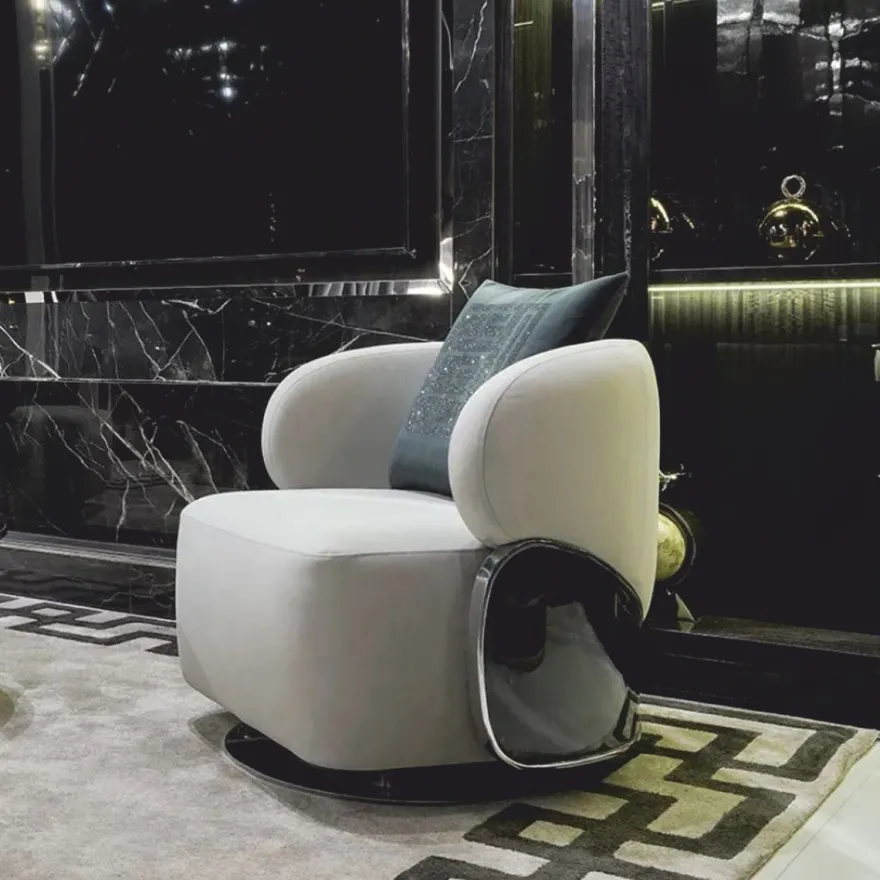 Casa Padrino Luxus Drehsessel Hellgrau / Dunkelbraun / Silber - Wohnzimmer & Hotel Möbel