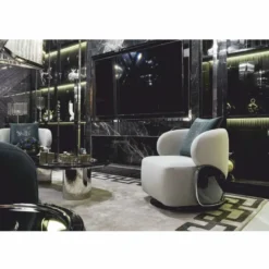 Casa Padrino Luxus Drehsessel Hellgrau / Dunkelbraun / Silber - Wohnzimmer & Hotel Möbel