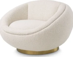 Casa Padrino Luxus Drehsessel Creme / Messing 100 x 102 x H. 68 cm - Moderner Wohnzimmer Sessel - Luxus Wohnzimmer Möbel