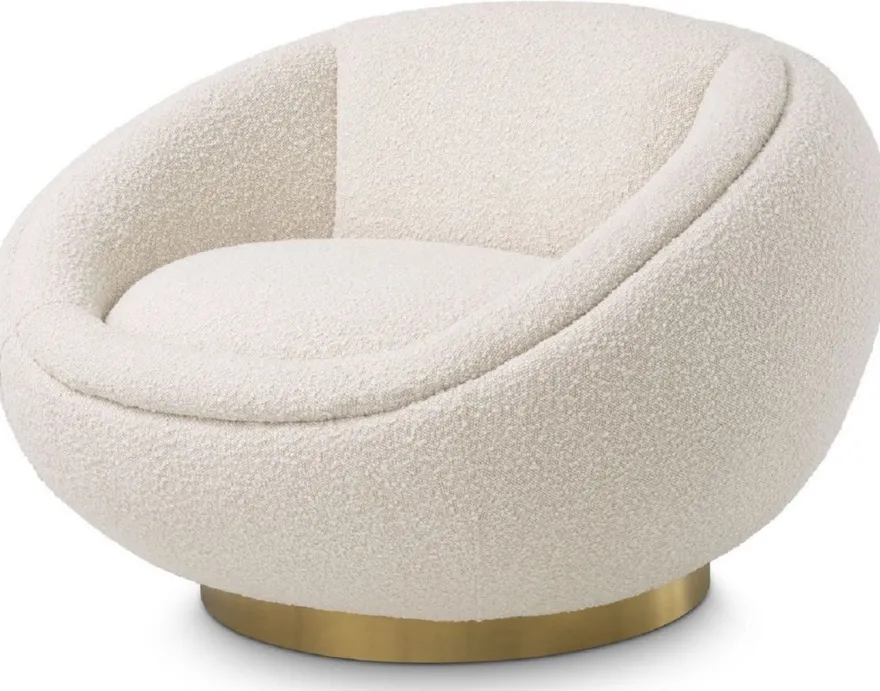 Casa Padrino Luxus Drehsessel Creme / Messing 100 x 102 x H. 68 cm - Moderner Wohnzimmer Sessel - Luxus Wohnzimmer Möbel