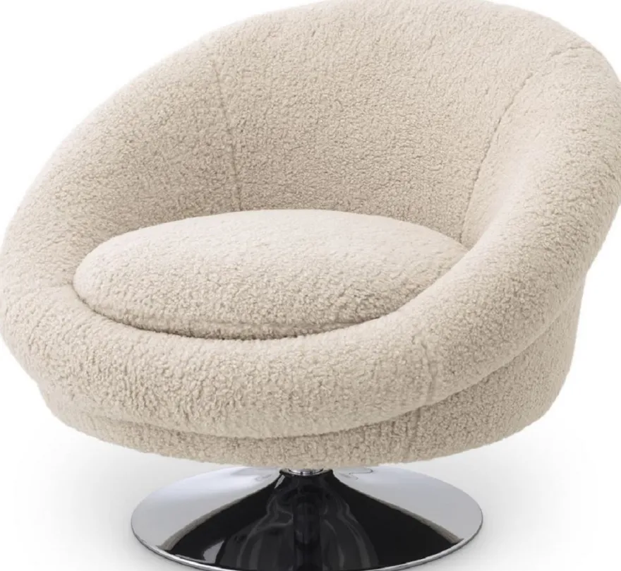 Casa Padrino Luxus Drehsessel Cremefarben / Silber 84 x 88 x H. 73 cm - Wohnzimmer Sessel - Luxus Möbel