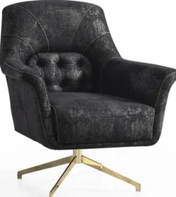 Casa Padrino Luxus Drehsessel Schwarz / Grau / Messingfarben 82 x 80 x H. 90 cm - Edler Wohnzimmer Sessel - Wohnzimmer Möbel