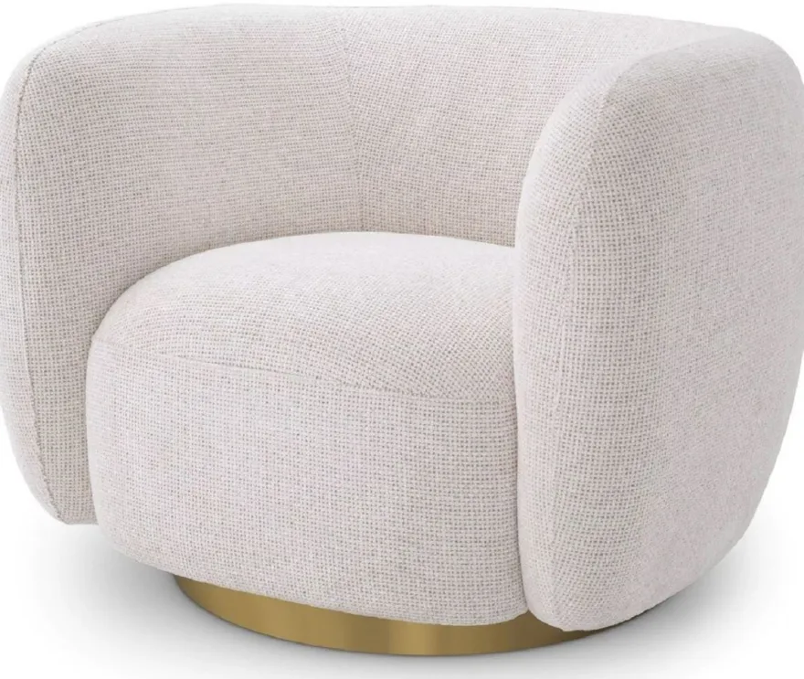 Casa Padrino Luxus Drehsessel Creme / Messing 93 x 80 x H. 71 cm - Wohnzimmer Sessel - Wohnzimmer Möbel - Luxus Möbel - Wohnzimmer Einrichtung - Luxus Einrichtung - Möbel Luxus